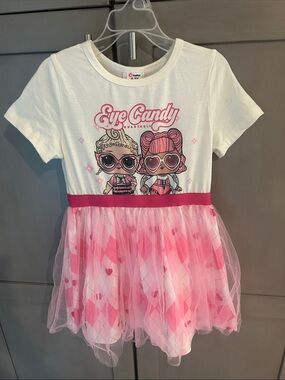 PatPat White & Pink "Eye Candy" Graphic Tulle Dress